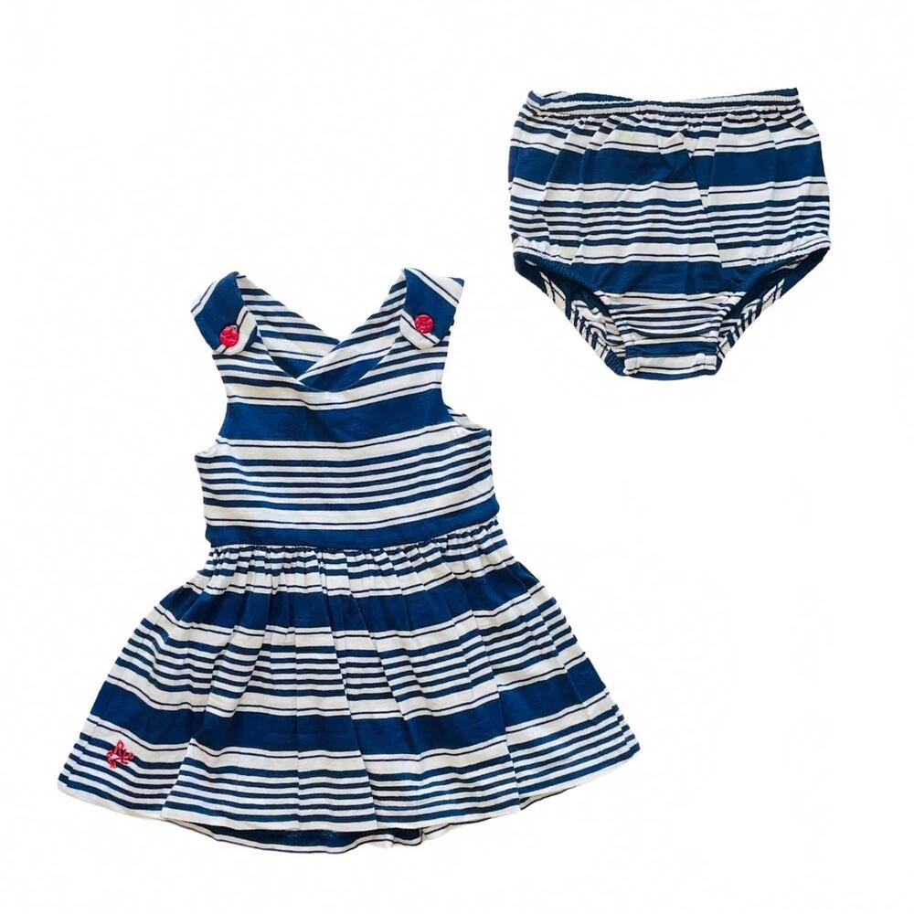 NEW RALPH LAUREN girl's jersey knit dress in navy/white
